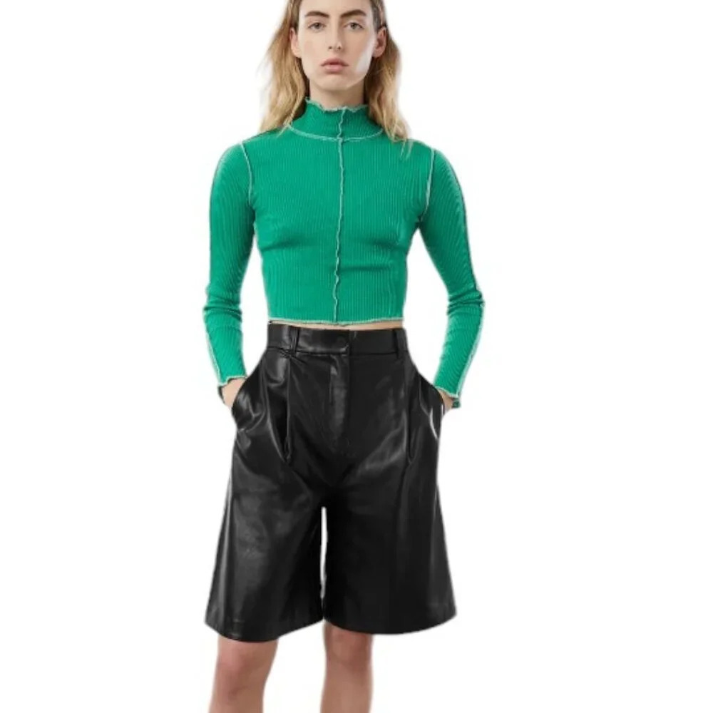 Oak + Fort Womens Vegan Leather High Rise Shorts Size 2 Black Pleated